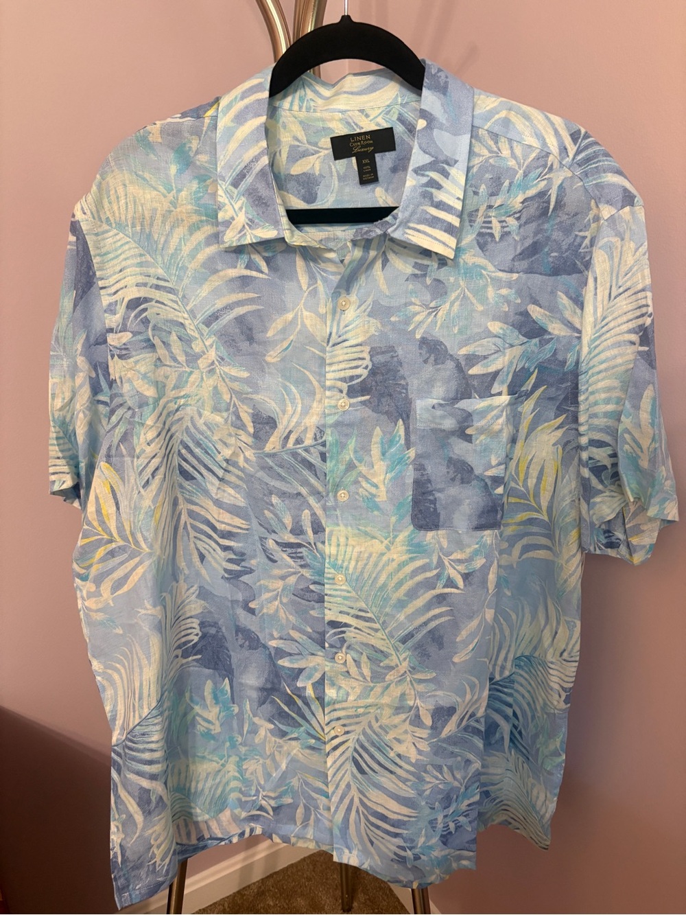 Club Room Luxury Light Blue & White Tropical Print Short-Sleeve Button-Up